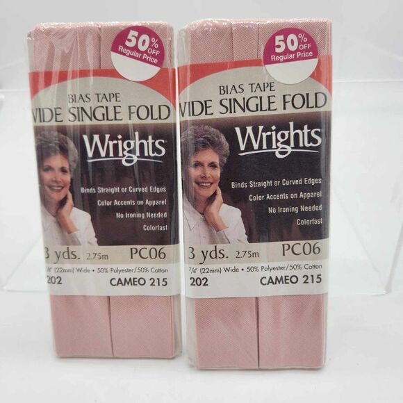 Lot of 2 Wrights Wide Single Fold Bias Tape PC06-215 Cameo 7/8" Wide 3 Yds Each - Picture 1 of 4